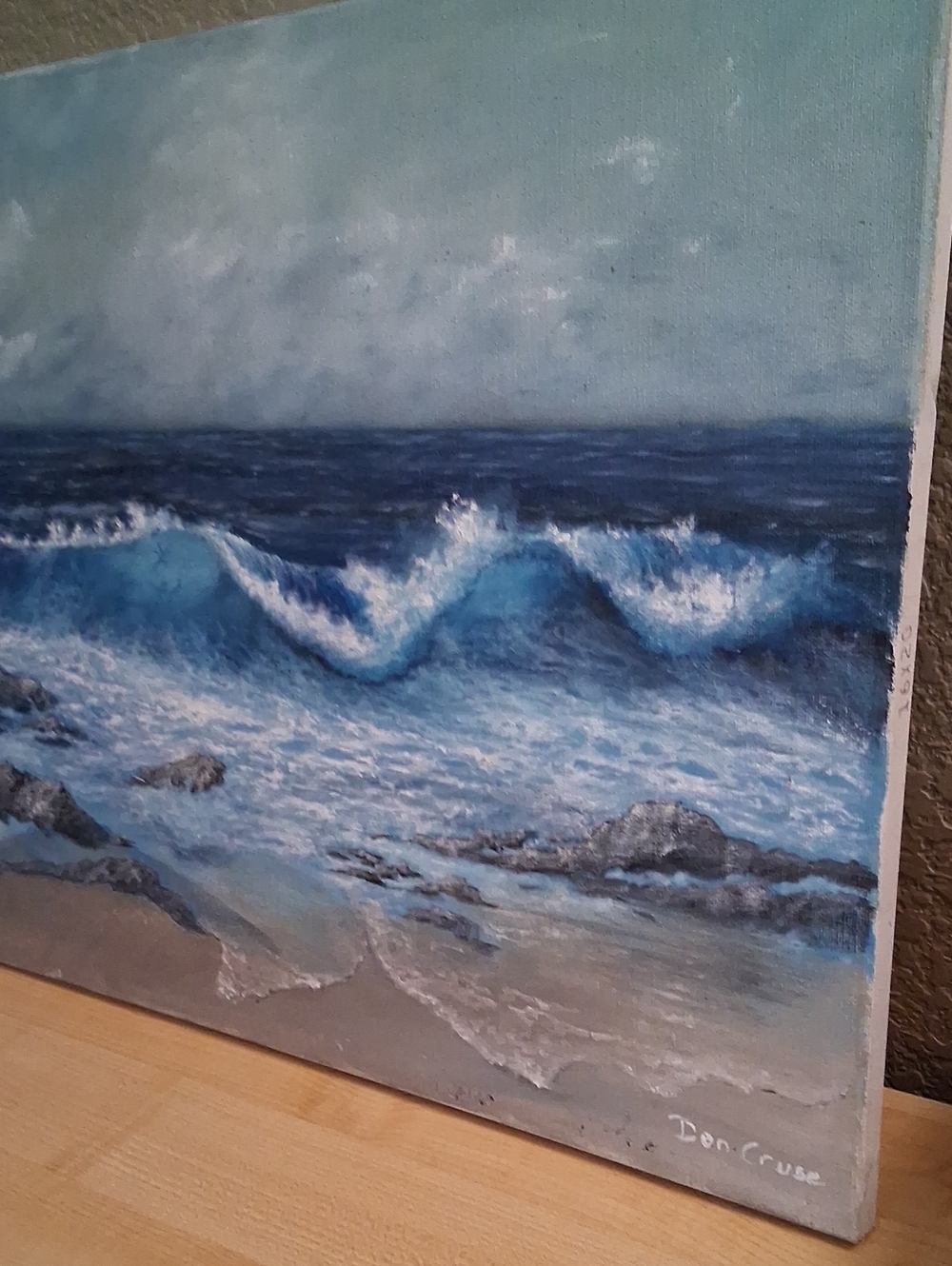 Seaside Waves Canvas Art - Blue Coastal Painting - Picture 3 of 6